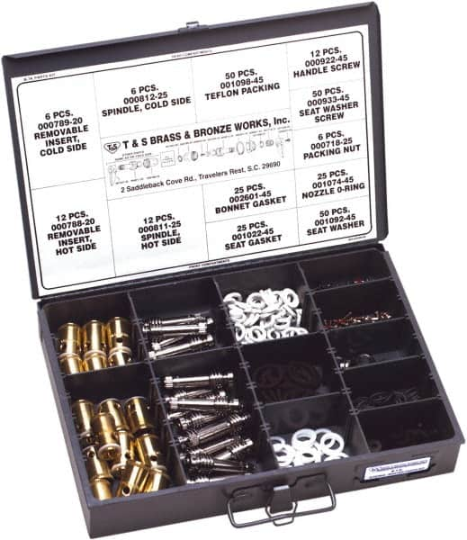 T&S Brass - 267 Pieces Boxed Faucet Repair Kit - Master Parts Kit Style - Caliber Tooling