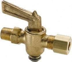 Parker - 1/4" Pipe, 1/4" Tube, Compression Pipe to Male Pipe Drain Cock & Shutoff Valve - 1/4-18 Thread, 30 Max psi - Caliber Tooling