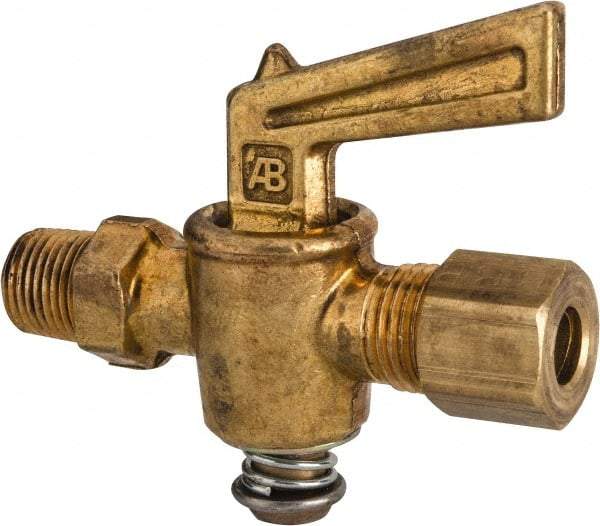 Parker - 1/8" Pipe, 1/4" Tube, Compression Pipe to Male Pipe Drain Cock & Shutoff Valve - 1/8-27 Thread, 30 Max psi - Caliber Tooling