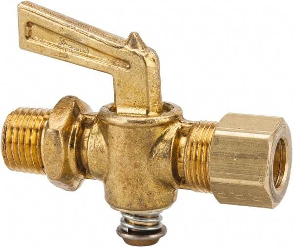 Parker - 1/4" Pipe, 3/8" Tube, Compression Pipe to Male Pipe Drain Cock & Shutoff Valve - 1/4-18 Thread, 30 Max psi - Caliber Tooling