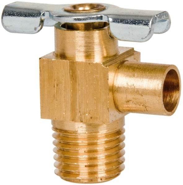 Parker - 1/4" Pipe, 3/8" Tube, Tube to Male Pipe Drain Cock & Shutoff Valve - 1/4-18 Thread, 150 Max psi - Caliber Tooling