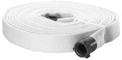 Made in USA - 1-1/2" ID x 1-15/16" OD, 400 Working psi, White Polyester/Rubber Fire Hose, Double Jacket - 1-1/2" NH/NST Ends, 50' Long, -40 to 150°F,1,200 Burst psi - Caliber Tooling