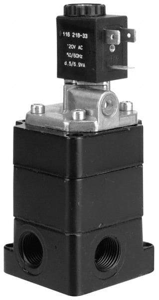 ARO/Ingersoll-Rand - 2.4 CV Flow Rate, 3 Way Poppet Air Control Valve - 1/2" NPT Inlet, 120 VAC, Solenoid Actuator - Caliber Tooling