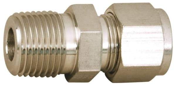 Parker - 3/4" OD, Stainless Steel Male Connector - -425 to 1,200°F, 1-3/8" Hex, Comp x MNPT Ends - Caliber Tooling