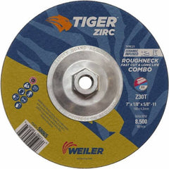 Weiler - 30 Grit, 9" Wheel Diam, Type 27 Depressed Center Wheel - Hard Grade, Zirconia Alumina, T Hardness, 8,500 Max RPM - Caliber Tooling