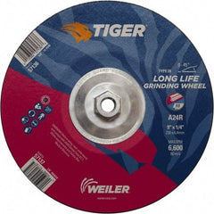 Weiler - 24 Grit, 9" Wheel Diam, Type 28 Depressed Center Wheel - Medium Grade, Aluminum Oxide, R Hardness, 6,600 Max RPM - Caliber Tooling