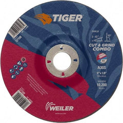 Weiler - 30 Grit, 6" Wheel Diam, 7/8" Arbor Hole, Type 27 Depressed Center Wheel - Medium Grade, Aluminum Oxide, S Hardness, 10,200 Max RPM - Caliber Tooling