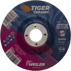 Weiler - 24 Grit, 5" Wheel Diam, 7/8" Arbor Hole, Type 27 Depressed Center Wheel - Medium Grade, Ceramic, R Hardness, 12,200 Max RPM - Caliber Tooling