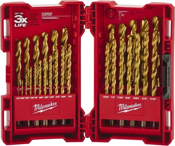 Milwaukee Tool - 135° Point, TiN Finish High Speed Steel Maintenance Length Drill Bit Set - Caliber Tooling