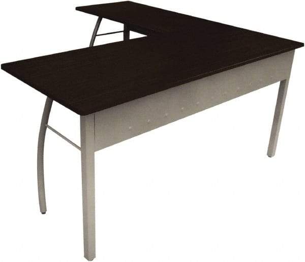 Linea Italia - Woodgrain Laminate L-Shaped Desk - 59-1/8" Wide x 59-1/8" Deep x 29-1/2" High, Mocha & Gray - Caliber Tooling