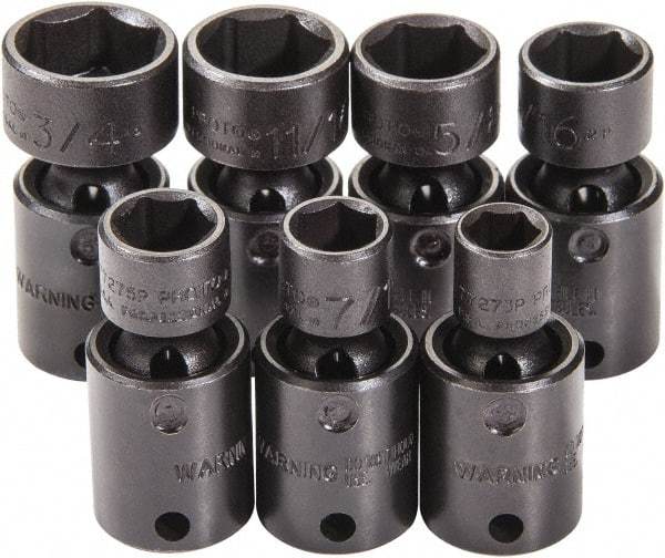 Proto - 7 Piece 3/8" Drive Black Finish Impact Socket Set - 6 Points, 3/8" to 3/4" Range, Inch Measurement Standard - Caliber Tooling