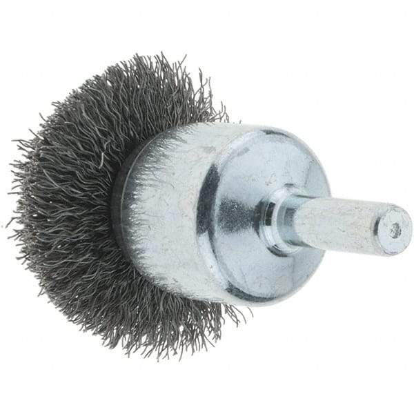 Tru-Maxx - 1-1/2" Brush Diam, Crimped, Flared End Brush - 1/4" Diam Steel Shank, 20,000 Max RPM - Caliber Tooling