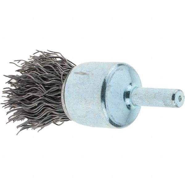 Tru-Maxx - 3/4" Brush Diam, Crimped, Flared End Brush - 1/4" Diam Steel Shank, 22,000 Max RPM - Caliber Tooling