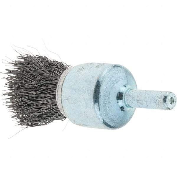 Tru-Maxx - 3/4" Brush Diam, Crimped, Flared End Brush - 1/4" Diam Steel Shank, 22,000 Max RPM - Caliber Tooling