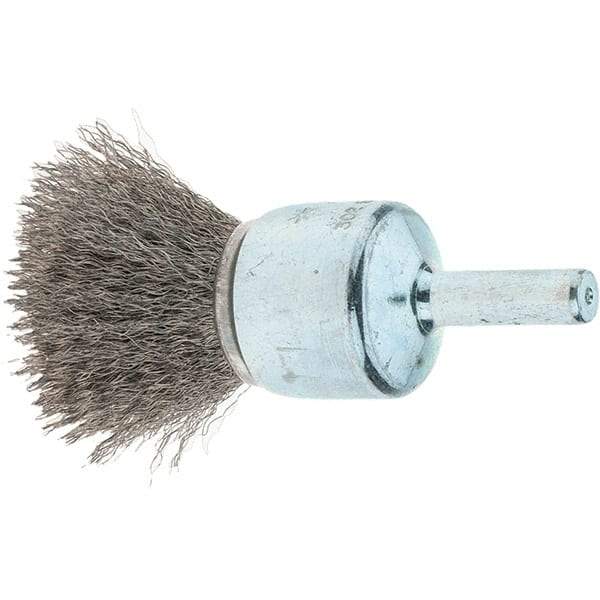 Tru-Maxx - 3/4" Brush Diam, Crimped, Flared End Brush - 1/4" Diam Steel Shank, 22,000 Max RPM - Caliber Tooling