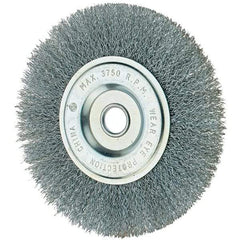 Tru-Maxx - 6" OD, 1/2" Arbor Hole, Crimped Steel Wheel Brush - 3/4" Face Width, 1-1/4" Trim Length, 0.014" Filament Diam, 6,000 RPM - Caliber Tooling