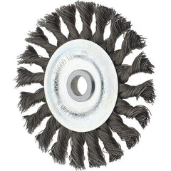 Tru-Maxx - 4" OD, 1/2" Arbor Hole, Knotted Steel Wheel Brush - 5/8" Face Width, 7/8" Trim Length, 0.014" Filament Diam, 20,000 RPM - Caliber Tooling