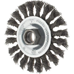 Tru-Maxx - 4" OD, 5/8-11 Arbor Hole, Knotted Steel Wheel Brush - 1/2" Face Width, 7/8" Trim Length, 0.02" Filament Diam, 20,000 RPM - Caliber Tooling