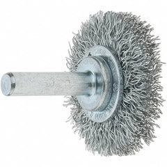 Tru-Maxx - 1-1/2" OD, 1/4" Shank Diam, Crimped Steel Wheel Brush - 1/4" Face Width, 3/8" Trim Length, 0.0118" Filament Diam, 20,000 RPM - Caliber Tooling