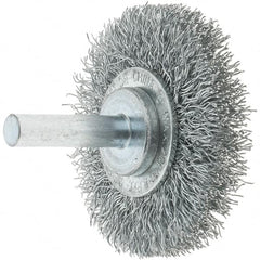 Tru-Maxx - 2" OD, 1/4" Shank Diam, Crimped Steel Wheel Brush - 3/8" Face Width, 7/16" Trim Length, 0.014" Filament Diam, 20,000 RPM - Caliber Tooling