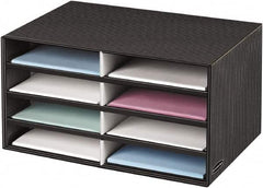 BANKERS BOX - 8 Compartments, 19-1/2" Wide x 10-1/4" High x 12-3/8" Deep, Literature Organizer - Corrugated Cardboard, Black/Gray - Caliber Tooling