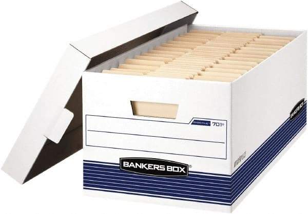 BANKERS BOX - 1 Compartment, 12-7/8" Wide x 10-1/4" High x 25-3/8" Deep, Storage Box - Corrugated Cardboard, White/Blue - Caliber Tooling