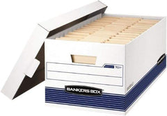 BANKERS BOX - 1 Compartment, 12-7/8" Wide x 10-1/4" High x 25-3/8" Deep, Storage Box - Corrugated Cardboard, White/Blue - Caliber Tooling