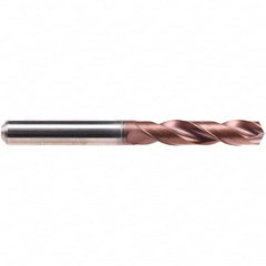 Emuge - 8.1mm 140° Spiral Flute Solid Carbide Screw Machine Drill Bit - AlCrN Finish, Right Hand Cut, 47mm Flute Length, 89mm OAL, Four Facet Point, Straight Shank, Through Coolant - Caliber Tooling