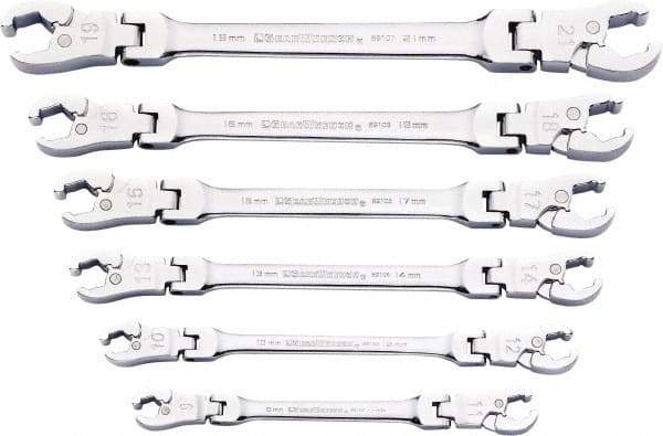 GearWrench - 9 x 11mm, Double End Head, Ratcheting Flare Nut Wrench - 7-3/4" OAL, Steel, Full Polish, 6 Points - Caliber Tooling