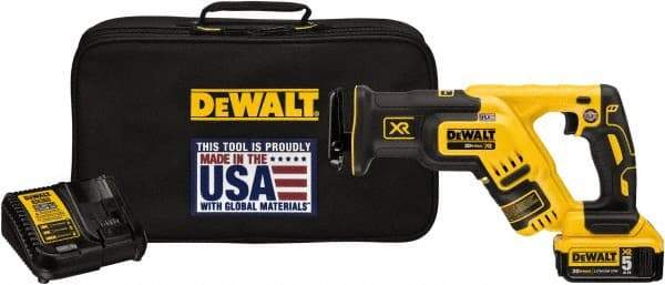 DeWALT - 20V, 0 to 2,900 SPM, Cordless Reciprocating Saw - 1-1/8" Stroke Length, 14-1/2" Saw Length, 1 Lithium-Ion Battery Included - Caliber Tooling