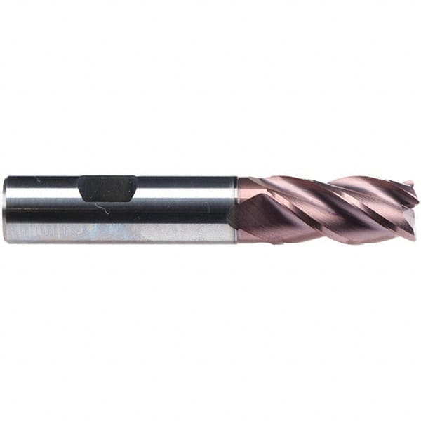 Emuge - 20mm Diam, 38mm LOC, 4 Flute Solid Carbide Roughing & Finishing End Mill - TiAlN Finish, 104mm OAL, 20mm Shank Diam, Weldon Shank, 38° Helix, Centercutting, Long Length - Caliber Tooling