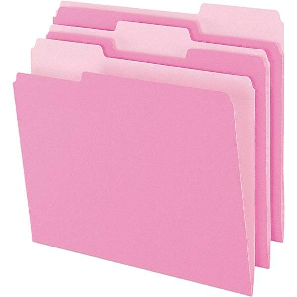 Pendaflex - 9-1/2 x 11-5/8", Letter Size, Pink, File Folders with Top Tab - 11 Point Stock, Assorted Tab Cut Location - Caliber Tooling