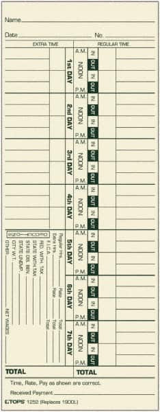 TOPS - 9-39/64" High x 6-5/16" Wide Weekly Time Cards - Use with Acroprint 1900L, Lathem 1900L - Caliber Tooling