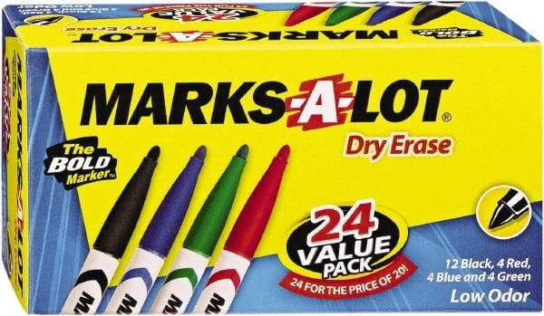 Marks-A-Lot - Assorted Colors, Pen Style, Bullet Tip, 24 Set Dry Erase Markers - For Use with Dry Erase Marker Boards - Caliber Tooling