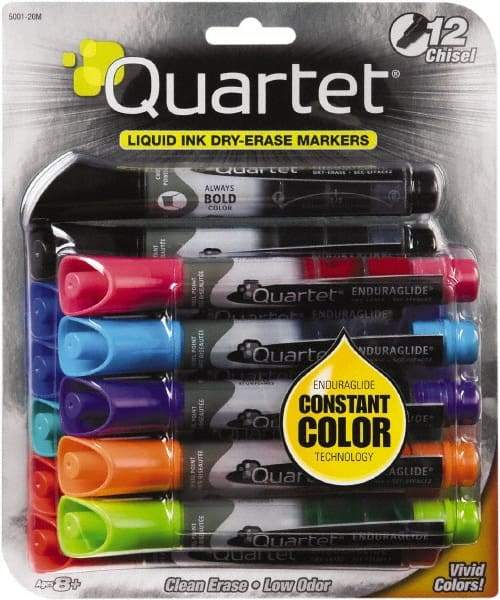 Quartet - Assorted Colors, Chisel Tip, 12 Set EnduraGlide Dry Erase Markers - For Use with Dry Erase Marker Boards - Caliber Tooling