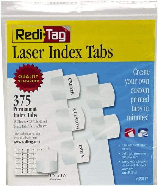 Redi-Tag - 1-1/8 x 1-1/4" 375 Tabs, Self-Adhesive, Self-Adhesive File Folder Tabs - White - Caliber Tooling