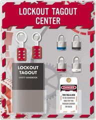 NMC - Equipped Acrylic Tag & Padlock/Hasp Station - 16" Wide x 20" High x 4" Deep, Red, White, Blue, Black - Caliber Tooling