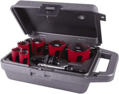 M.K. MORSE - 8 Piece, 3/4" to 2-1/4" Saw Diam, Plumber's Hole Saw Kit - Bi-Metal, Toothed Edge, Pilot Drill Model No. MAPD301, Includes 2 Hole Saws - Caliber Tooling