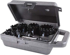 M.K. MORSE - 11 Piece, 3/4" to 2-1/2" Saw Diam, Hole Saw Kit - Carbide Grit, Gulleted Edge, Pilot Drill Model No. MAPD301, Includes 3 Hole Saws - Caliber Tooling