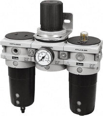 Parker - 3/4" NPT Port Heavy-Duty 3 Piece Filter-Regulator-Lubricator FRL Unit - Polypropylene Bowl, 340 SCFM, 254 Max psi, 13-1/2" High, Automatic Drain - Caliber Tooling