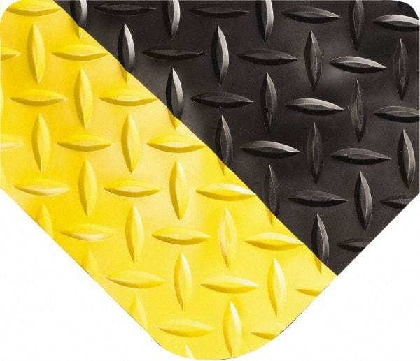 Wearwell - 5' Long x 2' Wide, Dry Environment, Anti-Fatigue Matting - Black with Yellow Borders, Vinyl with Urethane Sponge Base, Beveled on All 4 Sides - Caliber Tooling