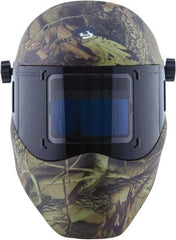 Save Phace - 3.82" Window Width x 1.85" Window Height, 4, 9 to 13 Shade Auto-Darkening Lens, Fixed Front Welding Helmet - Camouflage, Nylon Green Lens - Caliber Tooling