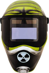 Save Phace - 4.33" Window Width x 3.54" Window Height, 4, 9 to 13 Shade Auto-Darkening Lens, Fixed Front Welding Helmet - Green/Black, Nylon Green Lens - Caliber Tooling