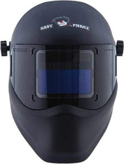 Save Phace - 3.82" Window Width x 1.85" Window Height, 4, 9 to 13 Shade Auto-Darkening Lens, Fixed Front Welding Helmet - Black, Nylon Green Lens - Caliber Tooling