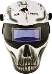 Save Phace - 3.62" Window Width x 1.42" Window Height, 3 to 10 Shade Auto-Darkening Lens, Fixed Front Welding Helmet - Black/White/Gray, Nylon Green Lens - Caliber Tooling