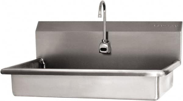 SANI-LAV - 27" Long x 16-1/2" Wide Inside, 1 Compartment, Grade 304 Stainless Steel (2) Person ADA Wash-Station with Electronic Faucet - 16 Gauge, 30" Long x 20" Wide x 21-1/2" High Outside, 5-1/2" Deep - Caliber Tooling