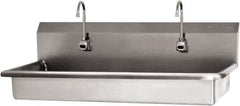 SANI-LAV - 45" Long x 16-1/2" Wide Inside, 1 Compartment, Grade 304 Stainless Steel (2) Person ADA Wash-Station with Electronic Faucet - 16 Gauge, 48" Long x 20" Wide x 21-1/2" High Outside, 5-1/2" Deep - Caliber Tooling