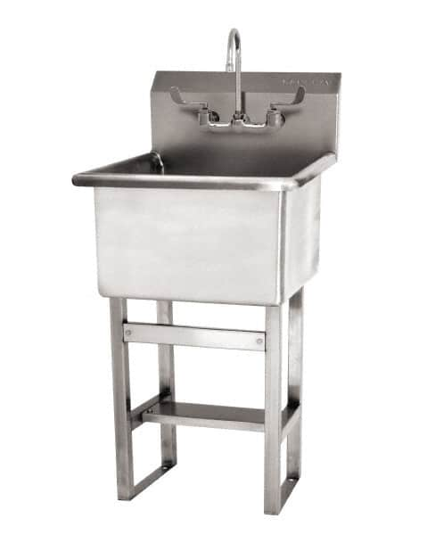 SANI-LAV - 24" Long x 24" Wide Inside, 1 Compartment, Grade 304 Stainless Steel Utility Sink AC Sensor - 14 Gauge, 27" Long x 27-1/2" Wide x 48" High Outside, 12" Deep - Caliber Tooling