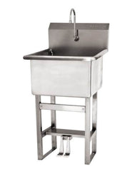 SANI-LAV - 24" Long x 24" Wide Inside, 1 Compartment, Grade 304 Stainless Steel Utility Sink Manual Faucet - 14 Gauge, 27" Long x 27-1/2" Wide x 48" High Outside, 12" Deep - Caliber Tooling