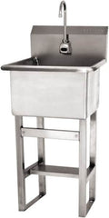 SANI-LAV - 18" Long x 18" Wide Inside, 1 Compartment, Grade 304 Stainless Steel Utility Sink Single Foot Pedal Valve - 14 Gauge, 21" Long x 20-1/2" Wide x 48" High Outside, 12" Deep - Caliber Tooling